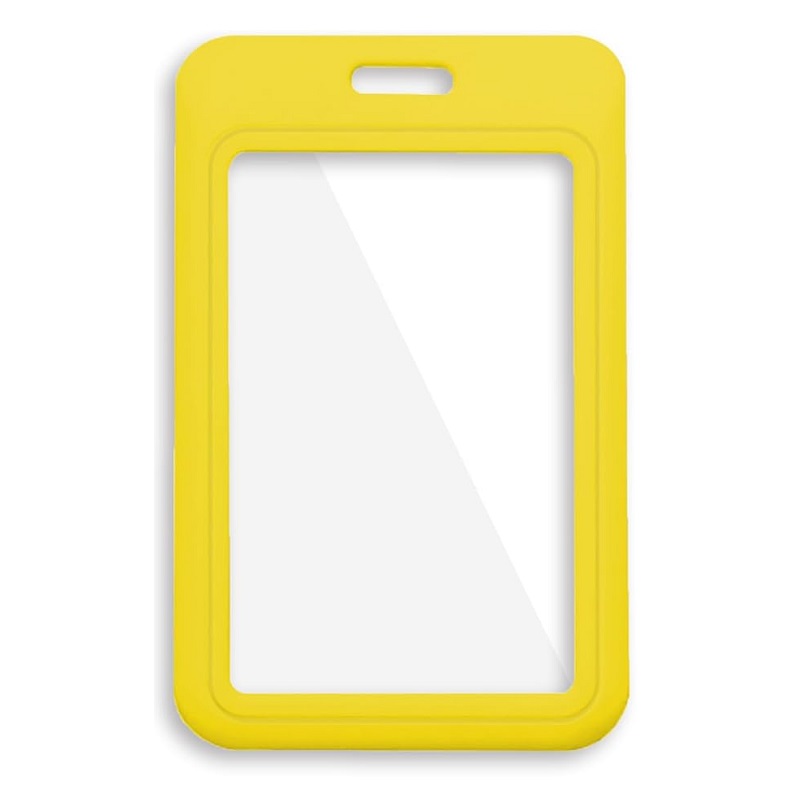 Picture of Yellow 86x54 mm Card holder / carrying case hard plastic / Badge holder. Clear on both sides. (vertical / portrait). 60270347